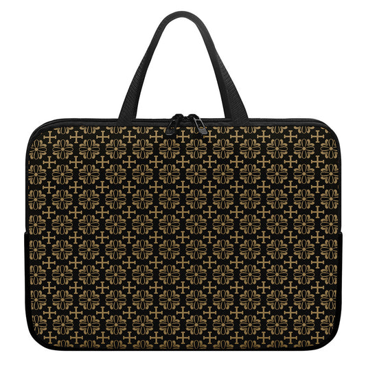 Black And Beige Orthodox Pattern Print Laptop Sleeve With Handle