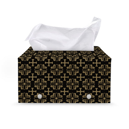 Black And Beige Orthodox Pattern Print Leather Tissue Box Cover