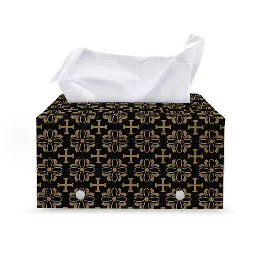 Black And Beige Orthodox Pattern Print Leather Tissue Box Cover