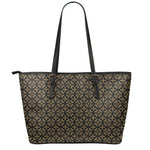 Black And Beige Orthodox Pattern Print Leather Tote Bag