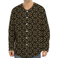 Black And Beige Orthodox Pattern Print Long Sleeve Baseball Jersey
