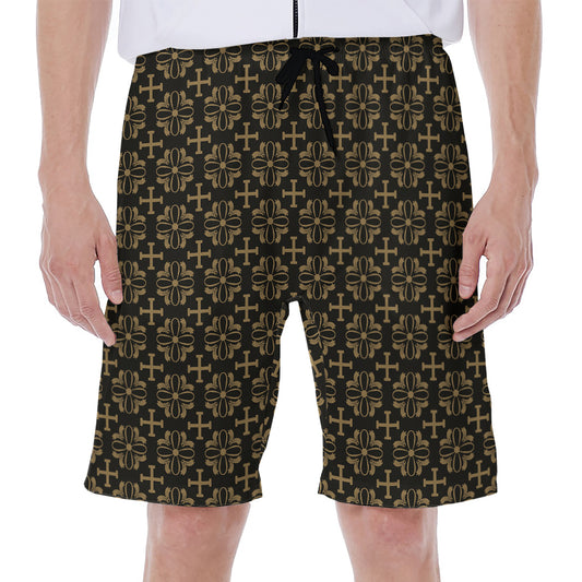 Black And Beige Orthodox Pattern Print Men's Beach Shorts