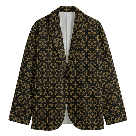 Black And Beige Orthodox Pattern Print Men's Blazer