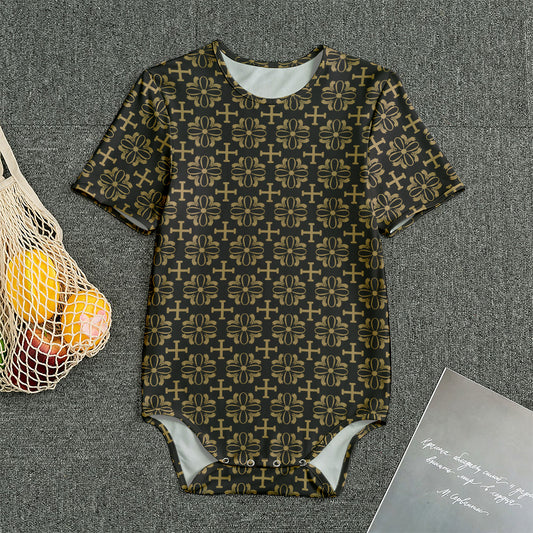 Black And Beige Orthodox Pattern Print Men's Bodysuit