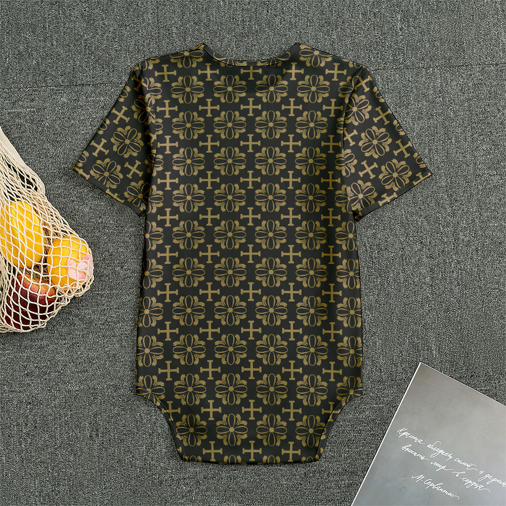 Black And Beige Orthodox Pattern Print Men's Bodysuit