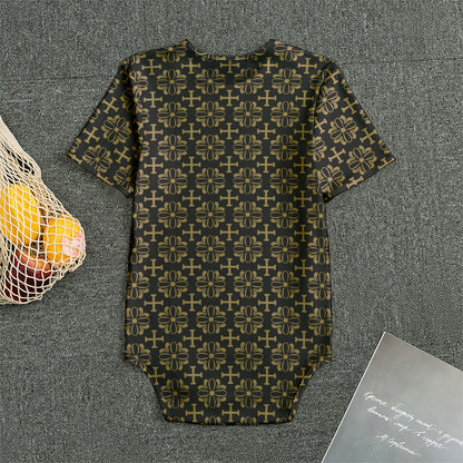 Black And Beige Orthodox Pattern Print Men's Bodysuit