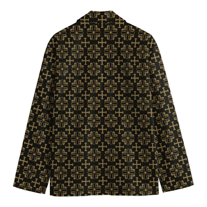 Black And Beige Orthodox Pattern Print Men's Cotton Blazer