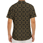 Black And Beige Orthodox Pattern Print Men's Deep V-Neck Shirt