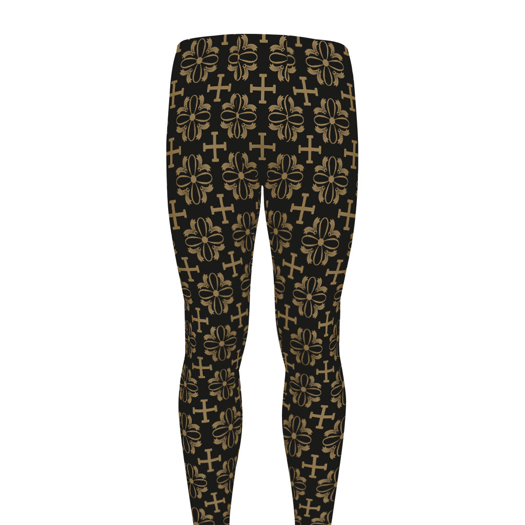Black And Beige Orthodox Pattern Print Men's leggings