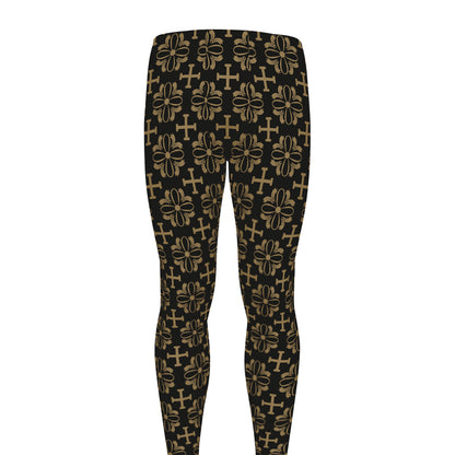 Black And Beige Orthodox Pattern Print Men's leggings