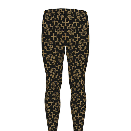 Black And Beige Orthodox Pattern Print Men's leggings
