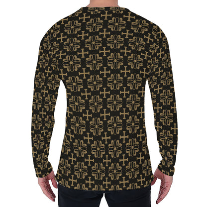 Black And Beige Orthodox Pattern Print Men's Long Sleeve T-Shirt