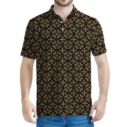 Black And Beige Orthodox Pattern Print Men's Polo Shirt
