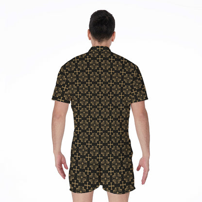 Black And Beige Orthodox Pattern Print Men's Rompers