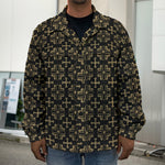 Black And Beige Orthodox Pattern Print Men's Shirt Jacket
