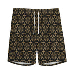 Black And Beige Orthodox Pattern Print Men's Sports Shorts
