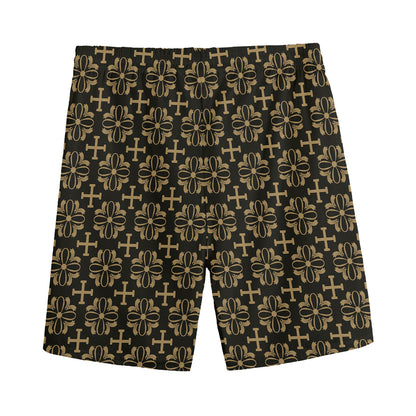 Black And Beige Orthodox Pattern Print Men's Sports Shorts