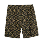 Black And Beige Orthodox Pattern Print Men's Sports Shorts