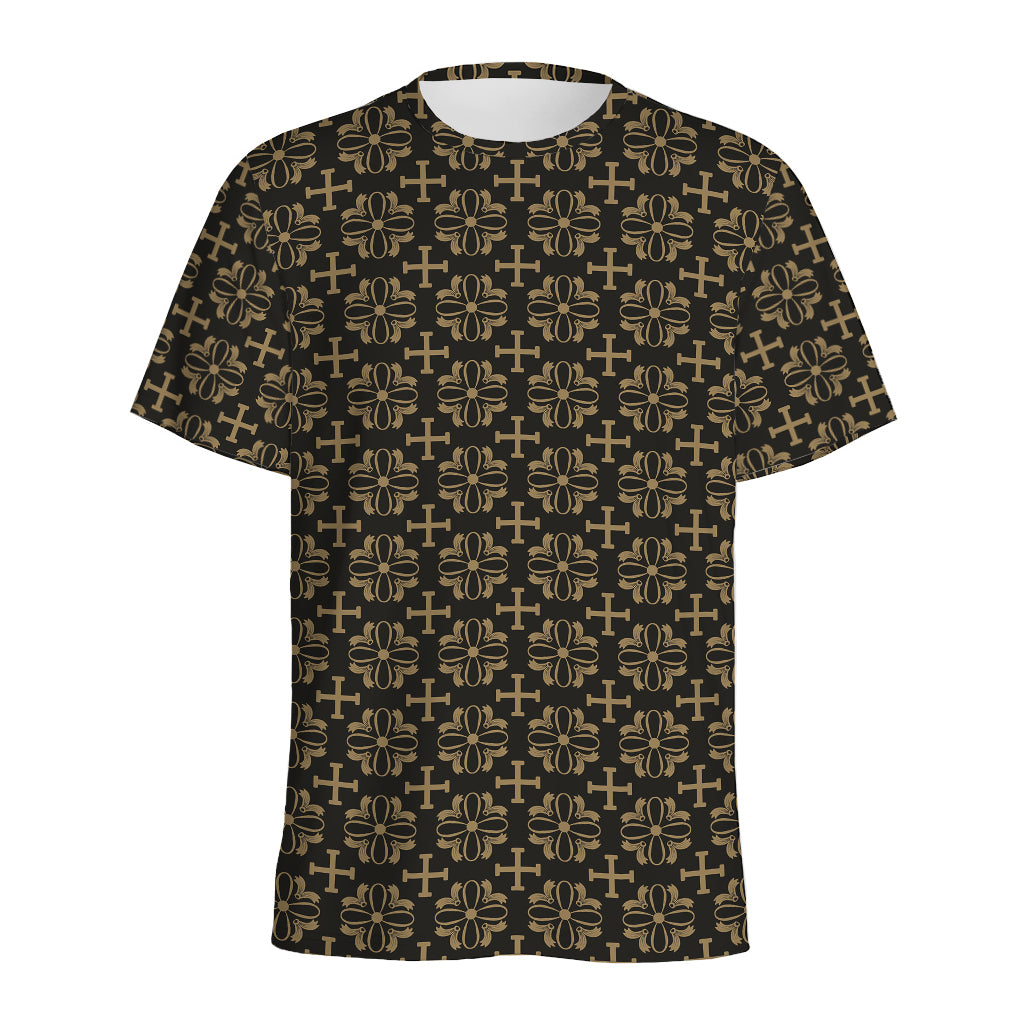 Black And Beige Orthodox Pattern Print Men's Sports T-Shirt