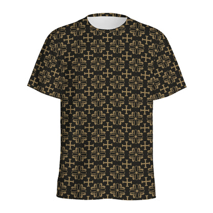 Black And Beige Orthodox Pattern Print Men's Sports T-Shirt