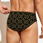 Black And Beige Orthodox Pattern Print Men's Swim Briefs