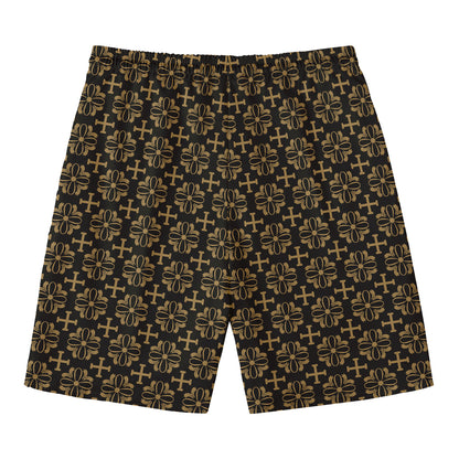 Black And Beige Orthodox Pattern Print Men's Swim Trunks