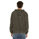 Black And Beige Orthodox Pattern Print Men's Velvet Pullover Hoodie