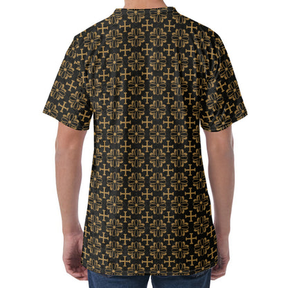 Black And Beige Orthodox Pattern Print Men's Velvet T-Shirt