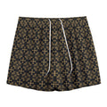 Black And Beige Orthodox Pattern Print Mesh Shorts