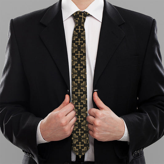 Black And Beige Orthodox Pattern Print Necktie