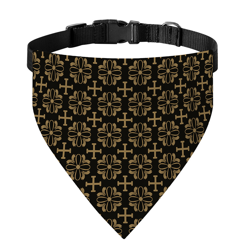 Black And Beige Orthodox Pattern Print Over The Collar Dog Bandana