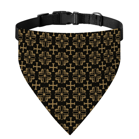 Black And Beige Orthodox Pattern Print Over The Collar Dog Bandana