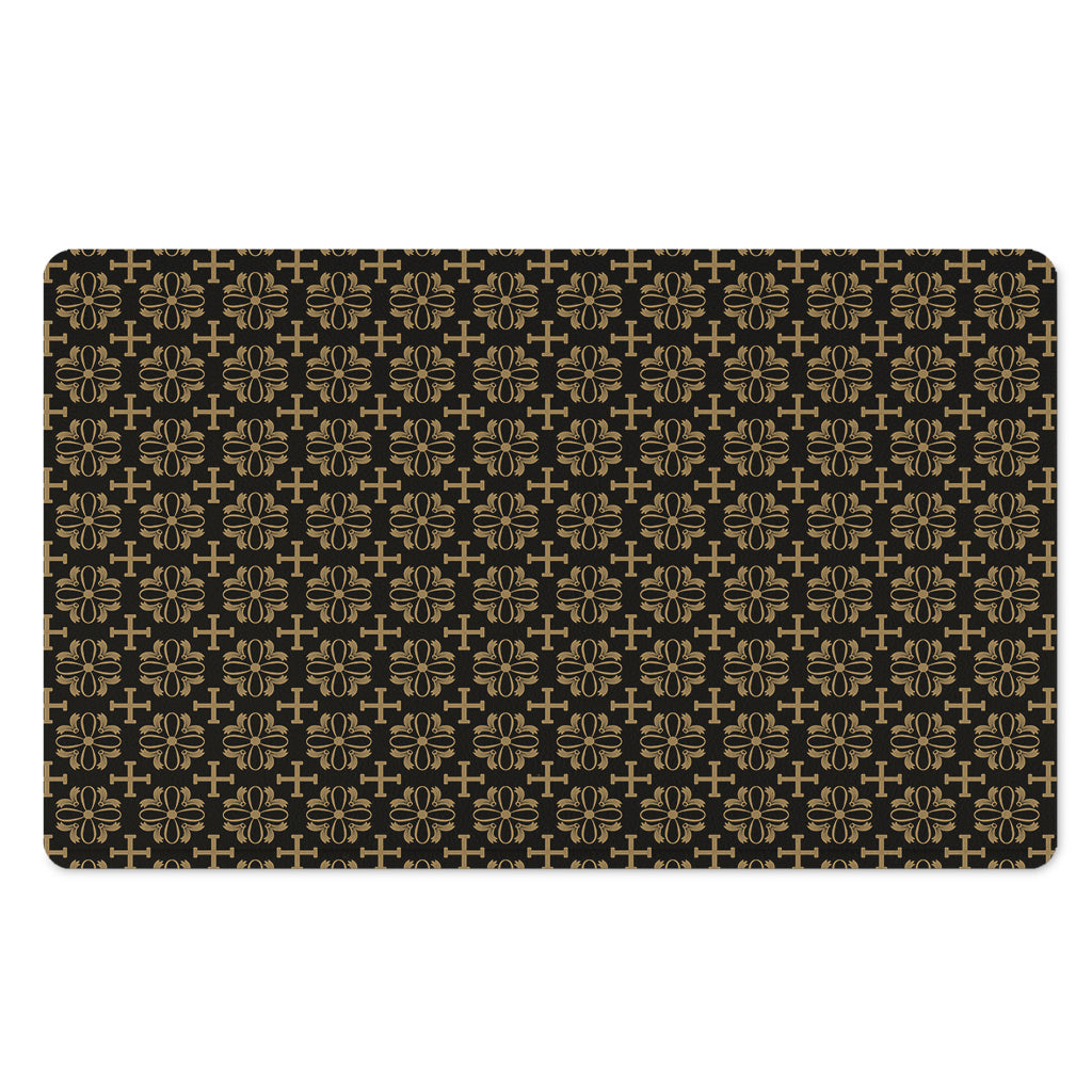 Black And Beige Orthodox Pattern Print Polyester Doormat