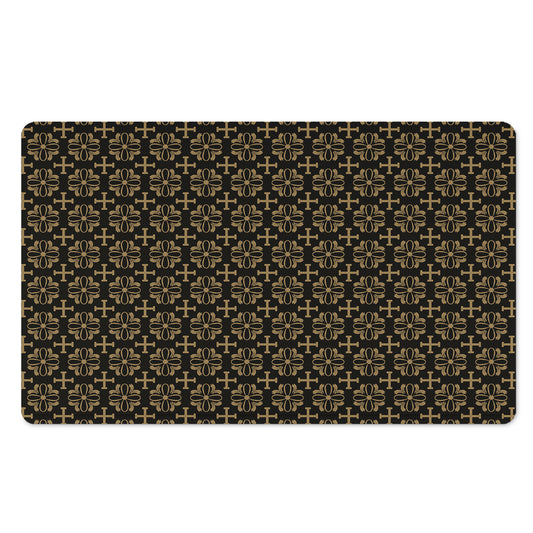 Black And Beige Orthodox Pattern Print Polyester Doormat