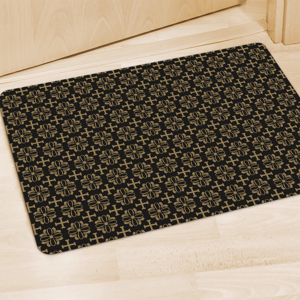 Black And Beige Orthodox Pattern Print Polyester Doormat