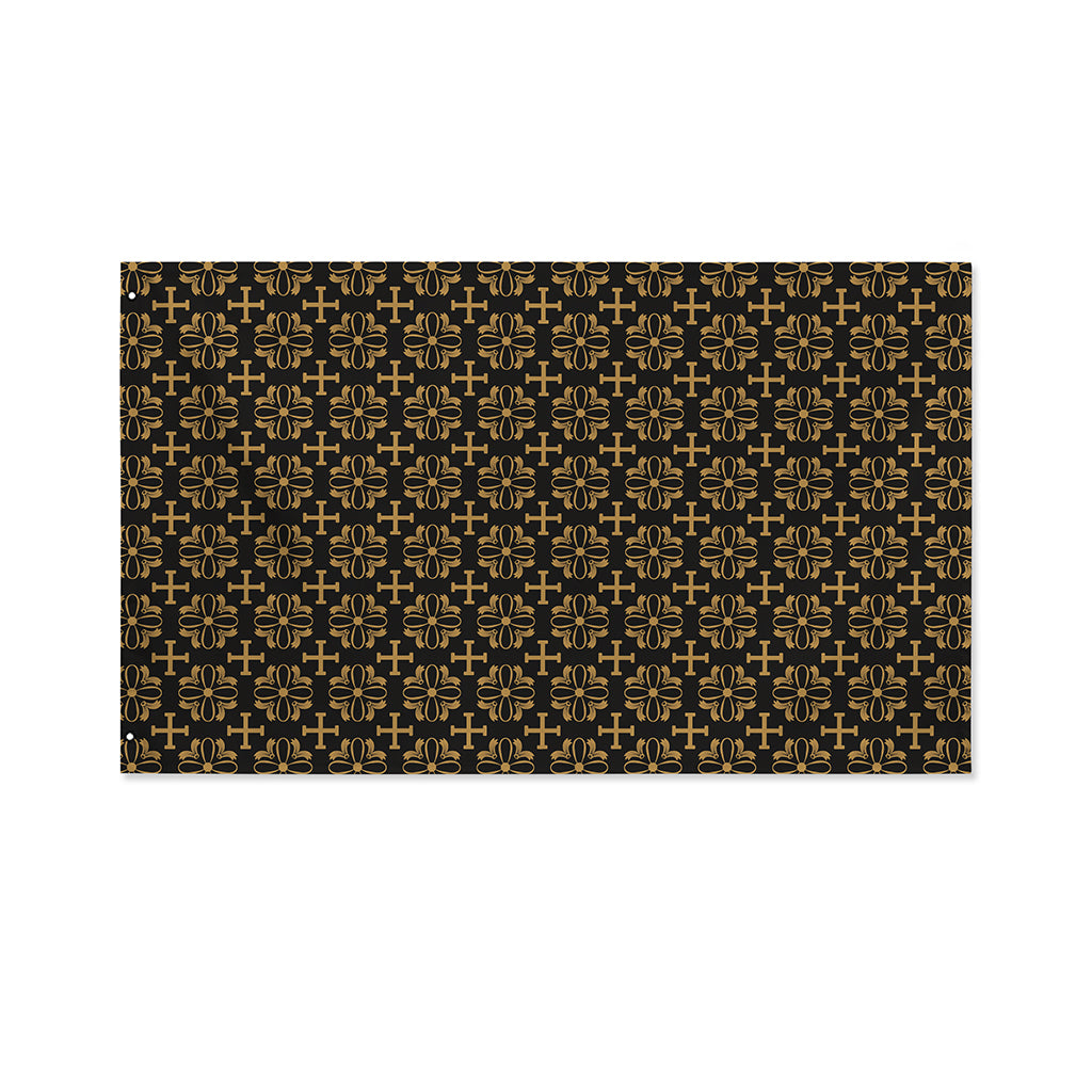 Black And Beige Orthodox Pattern Print Polyester Flag
