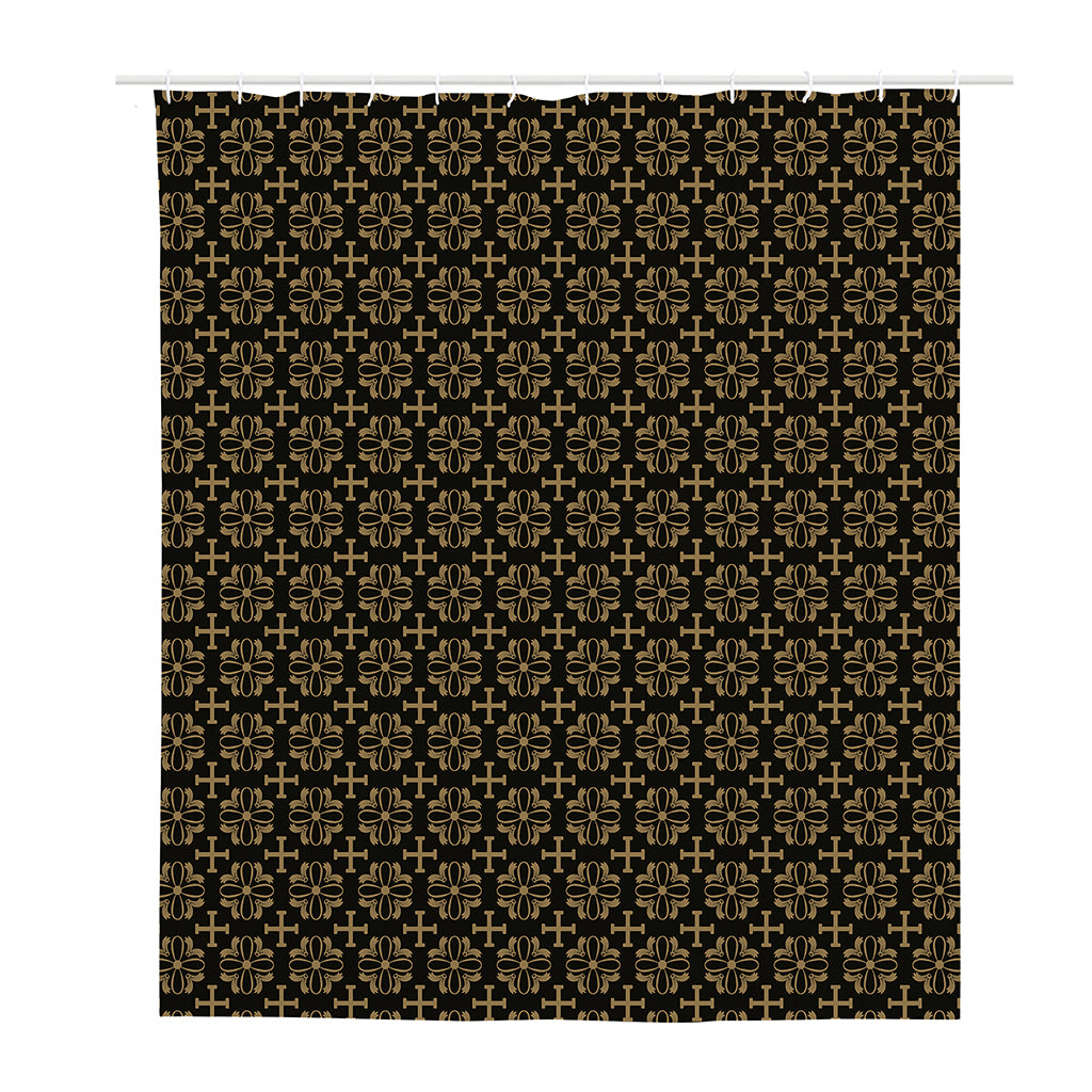 Black And Beige Orthodox Pattern Print Polyester Shower Curtain