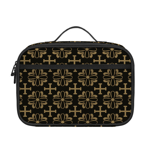 Black And Beige Orthodox Pattern Print Portable Lunch Bag