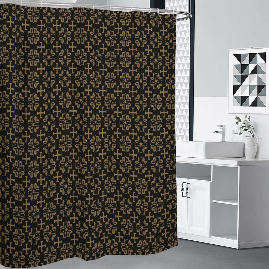 Black And Beige Orthodox Pattern Print Premium Shower Curtain