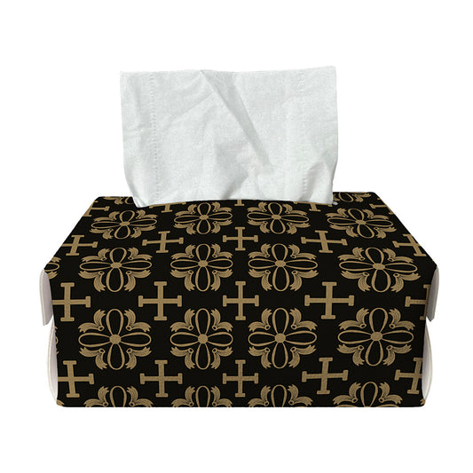 Black And Beige Orthodox Pattern Print Rectangle Tissue Box Cover