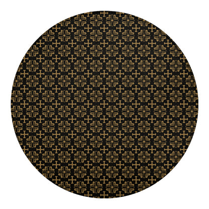 Black And Beige Orthodox Pattern Print Round Blanket