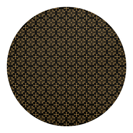 Black And Beige Orthodox Pattern Print Round Blanket
