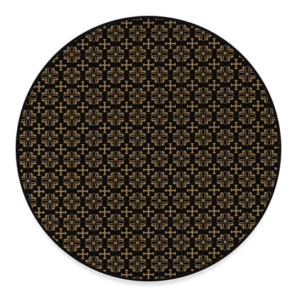 Black And Beige Orthodox Pattern Print Round Floor Mat