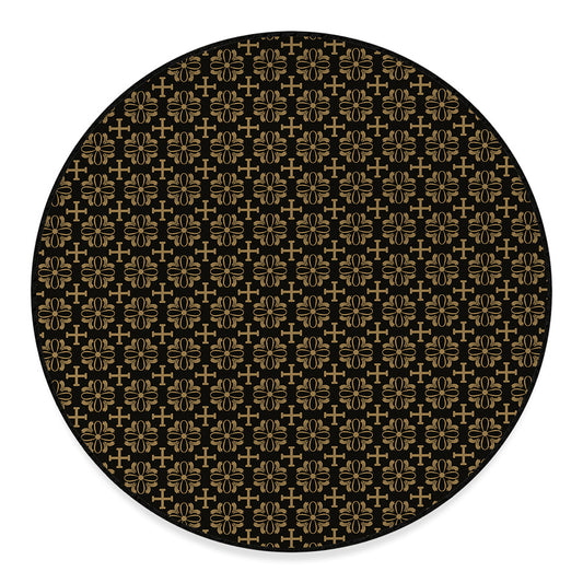 Black And Beige Orthodox Pattern Print Round Floor Mat