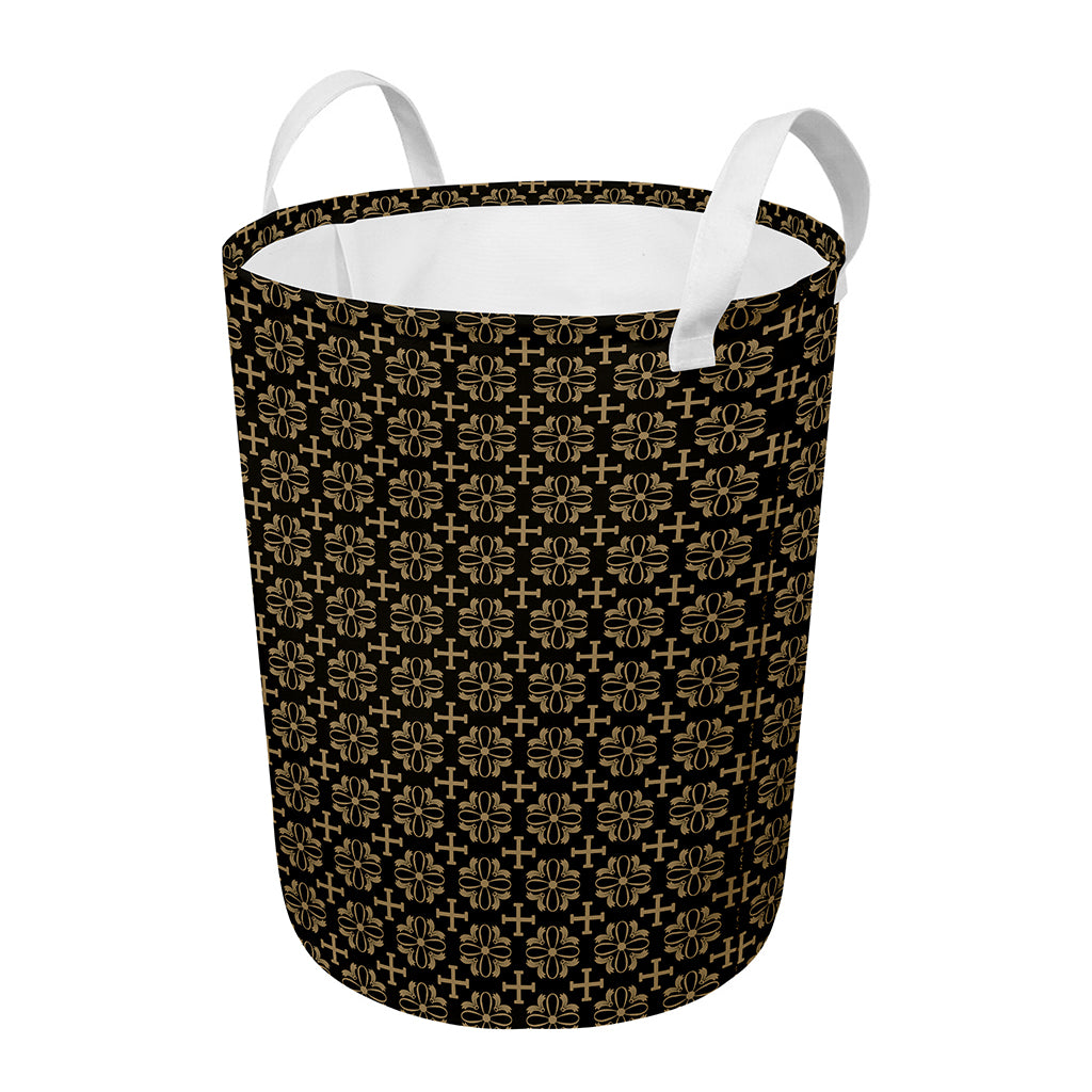 Black And Beige Orthodox Pattern Print Round Laundry Basket