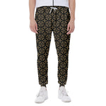 Black And Beige Orthodox Pattern Print Scuba Joggers