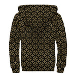 Black And Beige Orthodox Pattern Print Sherpa Lined Zip Up Hoodie
