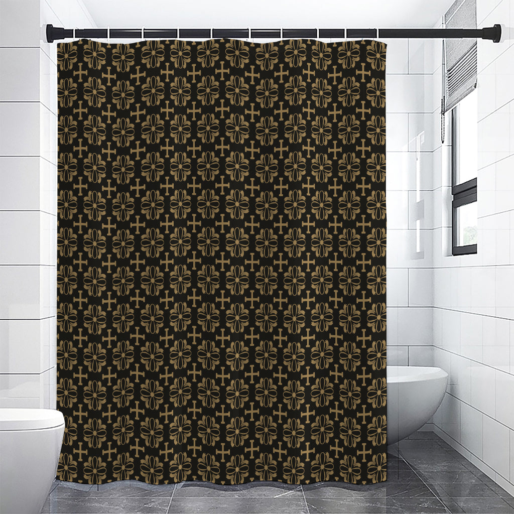 Black And Beige Orthodox Pattern Print Shower Curtain