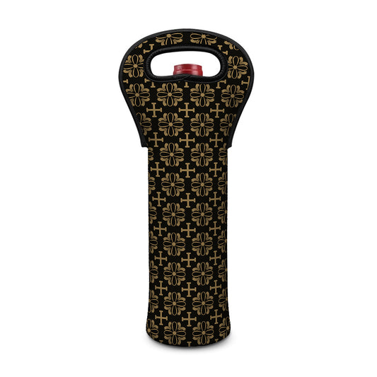 Black And Beige Orthodox Pattern Print Single Neoprene Wine Tote