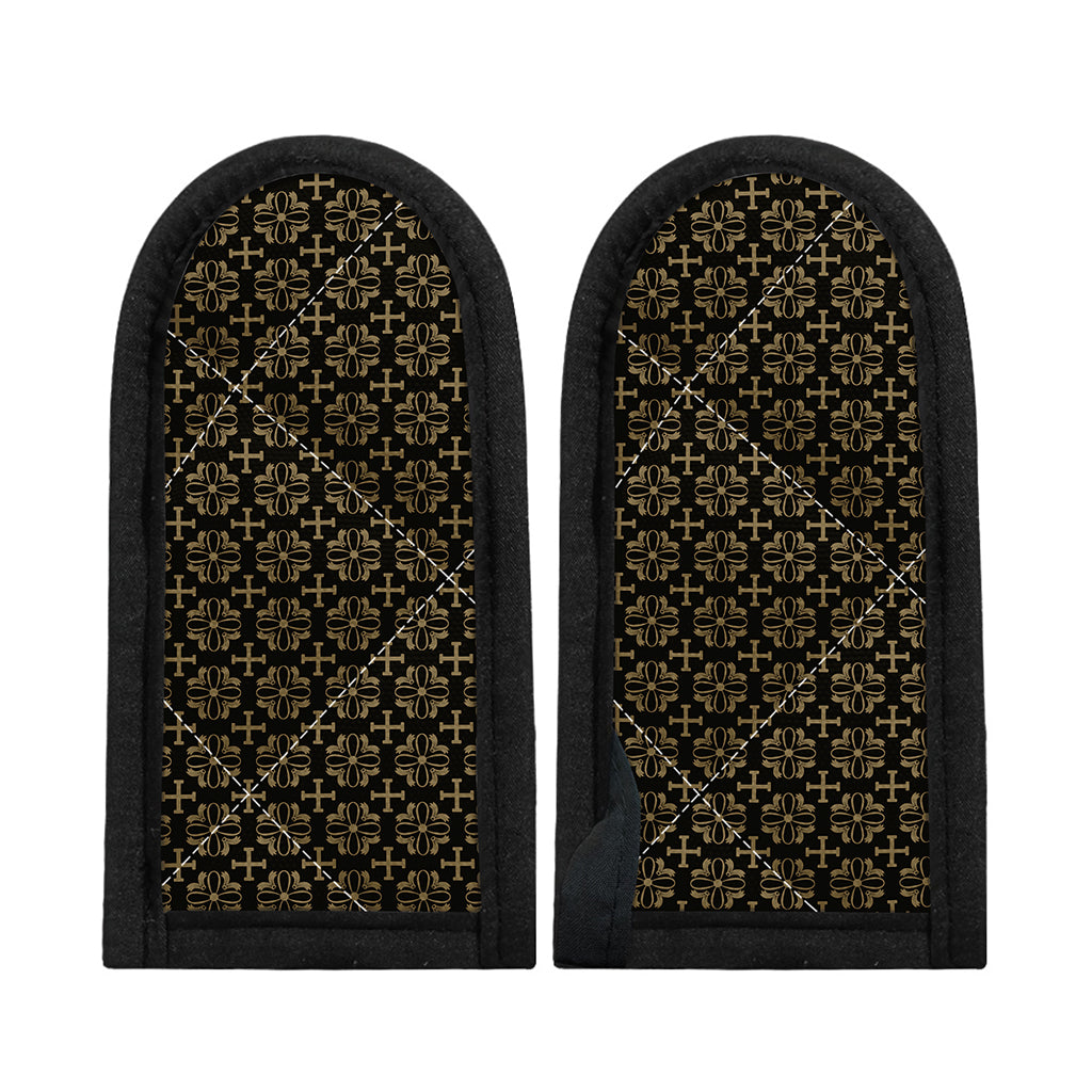 Black And Beige Orthodox Pattern Print Skillet Handle Cover
